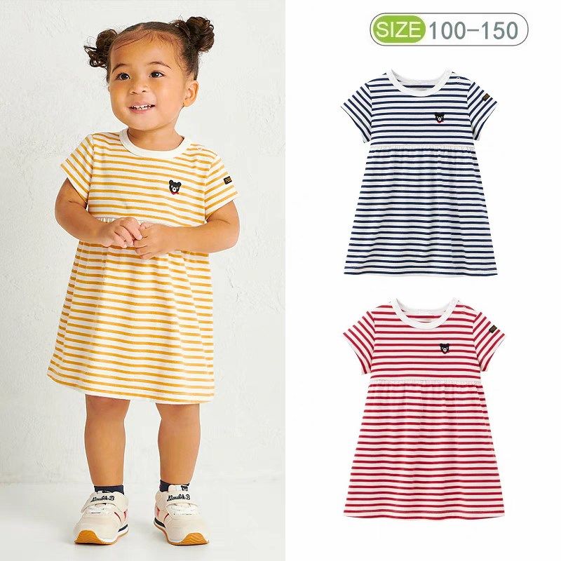 日单儿童夏季女童纯棉条纹短袖连衣裙宝宝卡通宽松T恤裙子上衣潮,童装/婴儿装/亲子装,连衣裙,淘宝优惠券,粉丝福利购,淘宝优惠卷