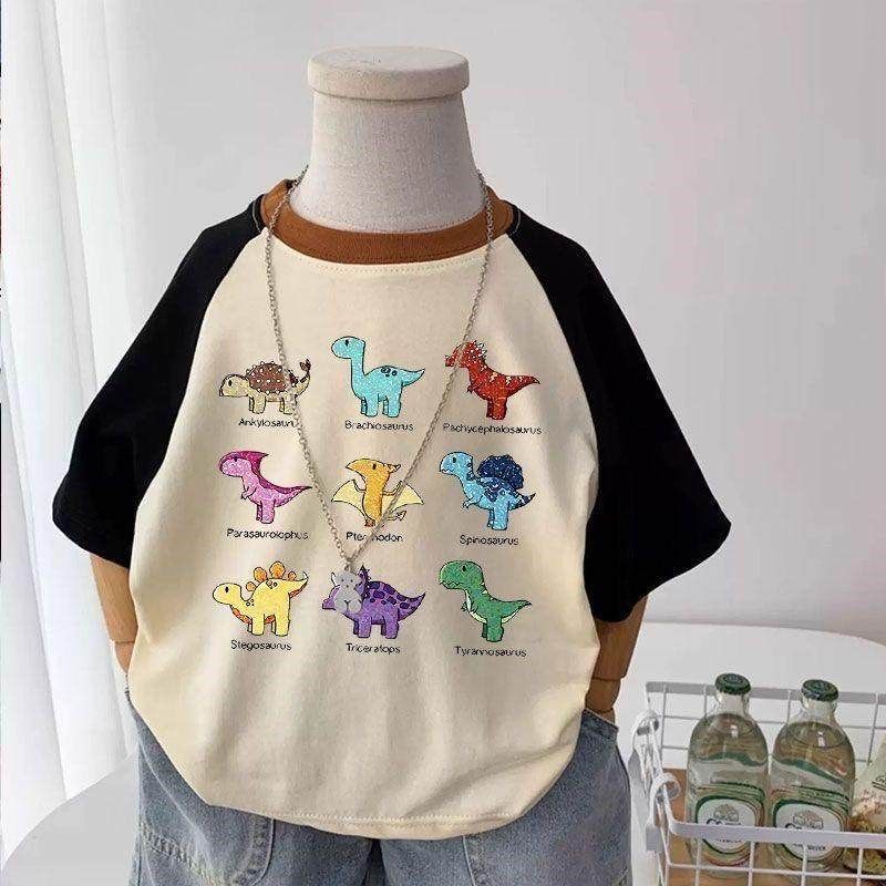 男童100%纯棉短袖T恤新款儿童休闲插肩袖卡通中小童打底恐龙上衣t,童装/婴儿装/亲子装,T恤,淘宝优惠券,粉丝福利购,淘宝优惠卷