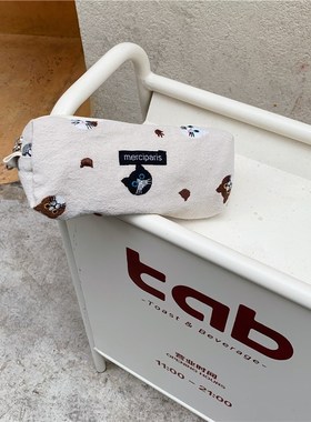 112161f日式和风笔袋刺绣猫咪学生文具包大容量轻便布艺化妆收纳