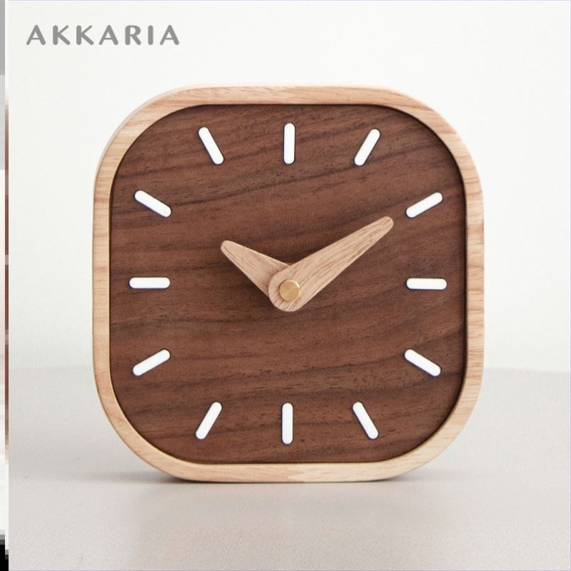 北欧风创意黑胡桃实木小台钟书桌床头静音钟座钟简X约迷你小钟表