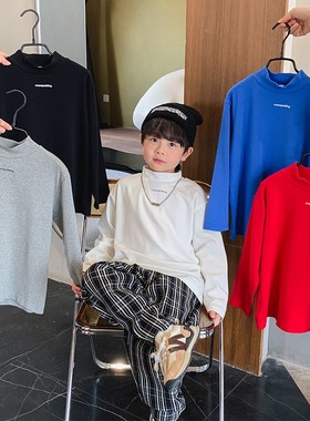 男童长袖T恤2022秋装新款中小童秋冬纯色打底衫儿童洋气圆领上衣