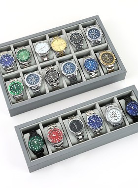 灰色PU皮革手表展示盘 大容量30格手表陈列托盘 男女士手饰收纳盘