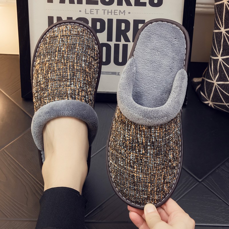 麻布新款棉拖鞋男女秋冬季室内家居家用防滑保暖情侣毛绒厚底冬天