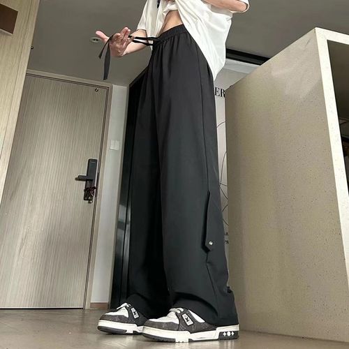 HN潮牌-夏季薄款速干裤男女直筒垂感宽松休闲裤松紧腰百搭冰丝裤