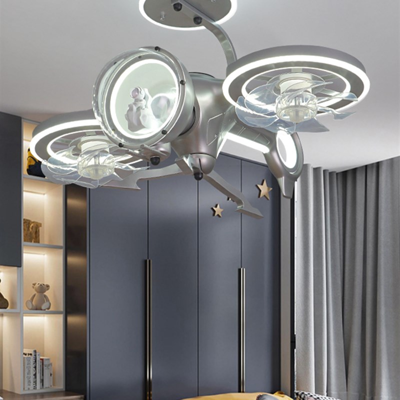 飞机灯儿童房灯男孩卧室吸顶风扇灯飞机造型炫酷智能变频电扇吊灯