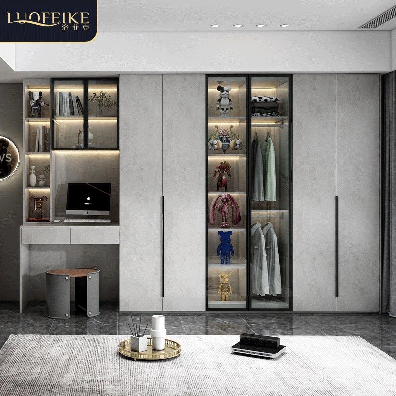 现代简约衣柜实木极简大衣橱书桌书柜轻奢家用卧室一门到顶储物柜