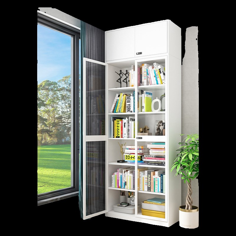 办公室落地e书架带锁不锈钢简约玻璃门家用防尘铁艺书柜