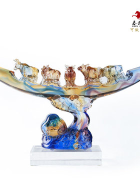 琉璃牛摆件五福临门家居工艺品乔迁开业前台礼品生日礼物牛气冲天