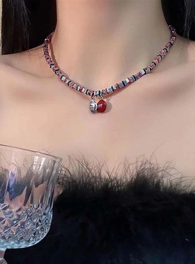 甜酷辣妹碎银彩色M豆q项链时尚百搭小众个性简约韩版轻奢锁骨链潮