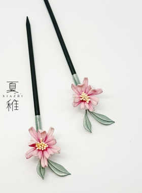 原创桃花木簪非遗缠花发簪粉色渐变汉服发饰日常优雅百搭旗袍头饰