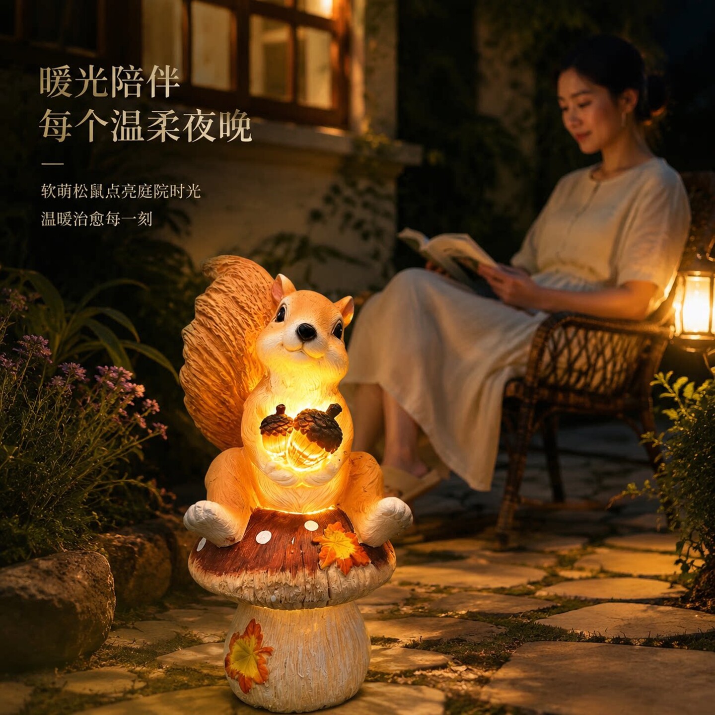 可爱森林松鼠太阳能防水庭院灯图片