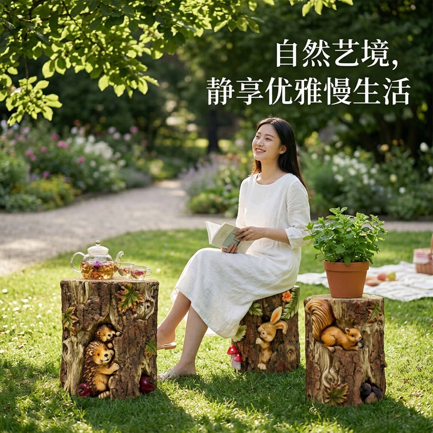 卡通树桩凳花园两用防脏耐雨图片