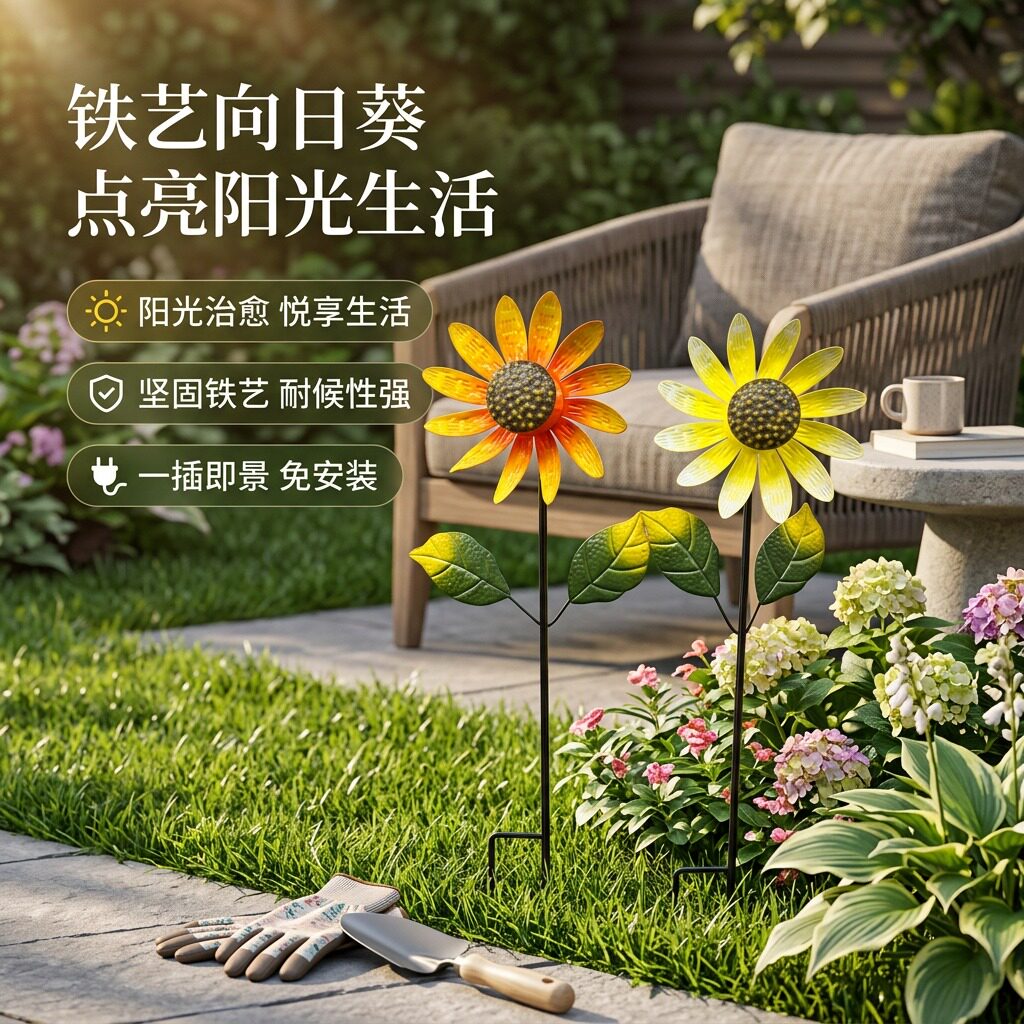 户外庭院铁艺向日葵插地摆件