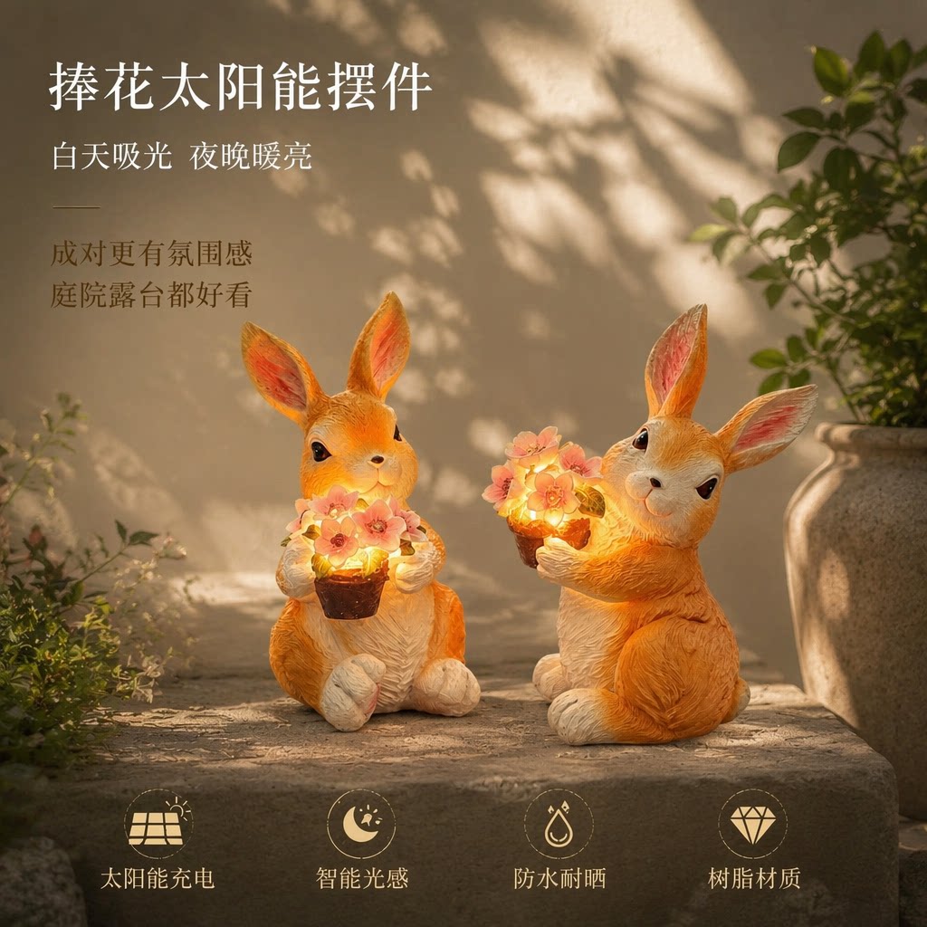 太阳能兔子抗晒阳台装饰灯