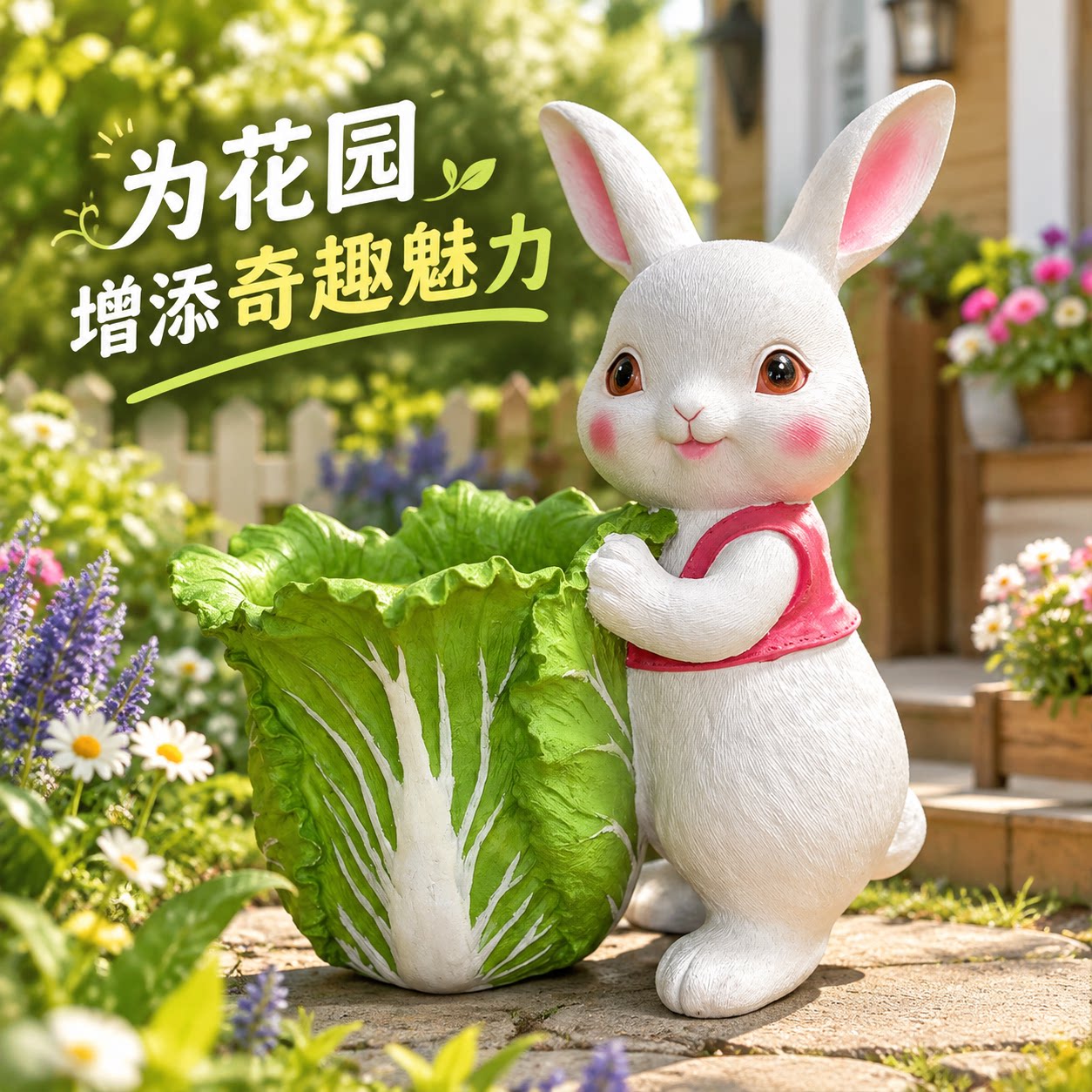花盆阳台吊兰兔子抱白菜花盆可爱治愈系桌面摆件多肉植物种植盆