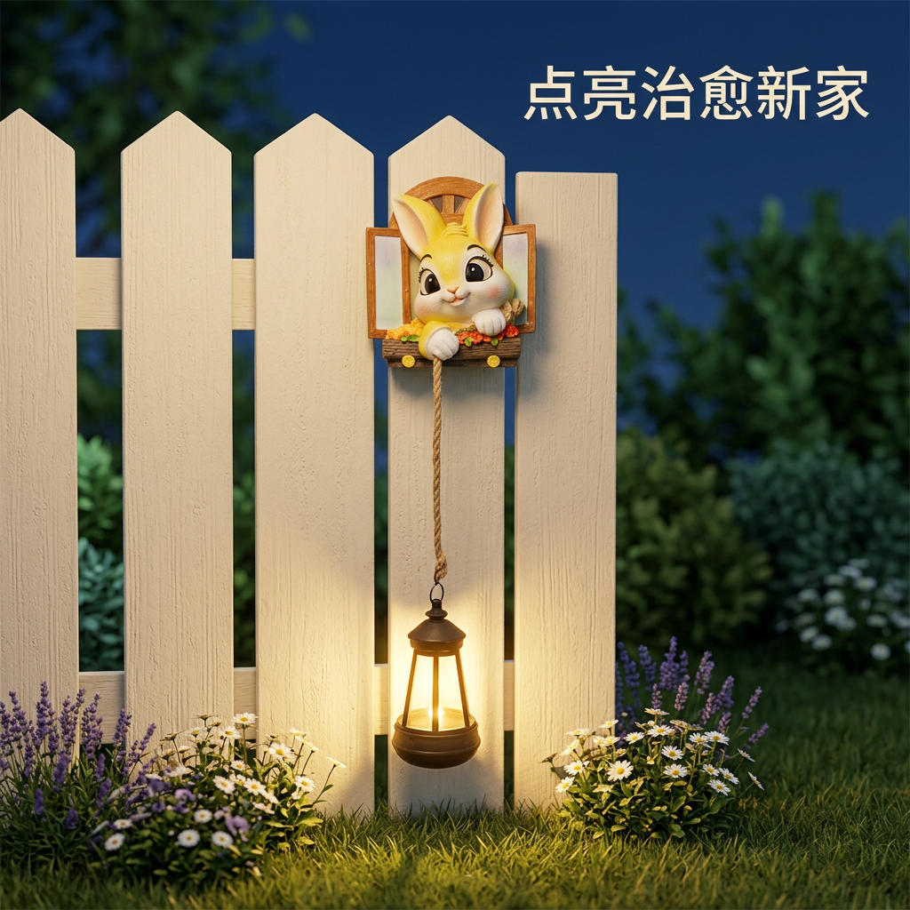 太阳能花窗兔子挂饰庭院阳台装饰夜灯户外花园树脂摆件可爱治愈系