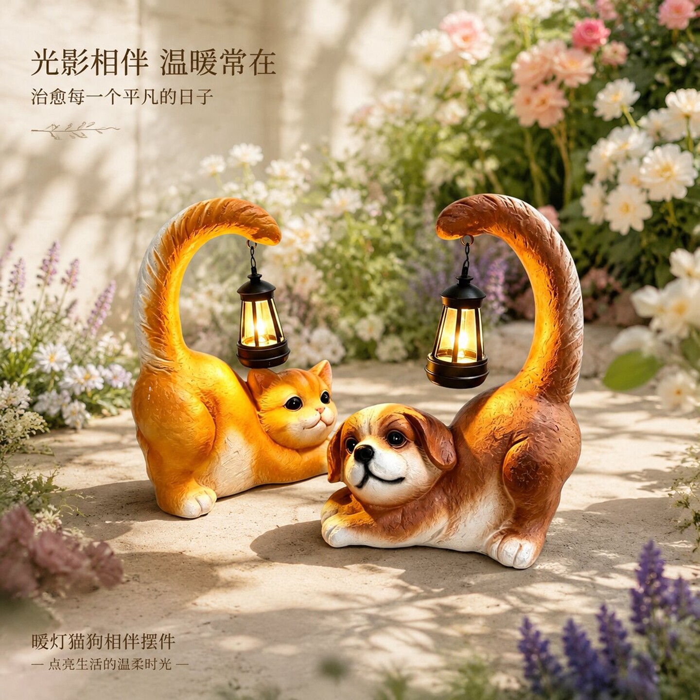 网红仿真猫狗太阳能庭院灯图片
