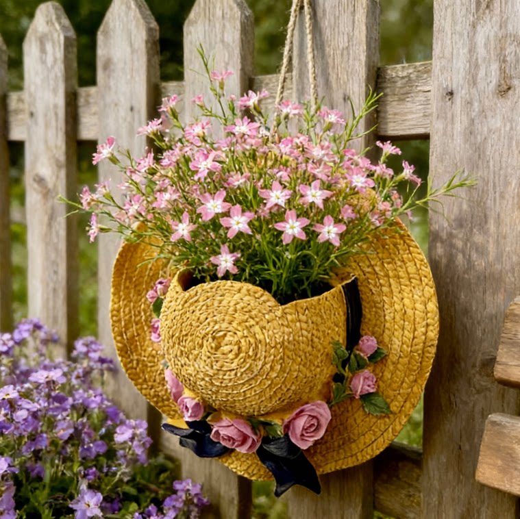 创意草帽造型壁挂小花盆 户外庭院花园阳台装饰花盆