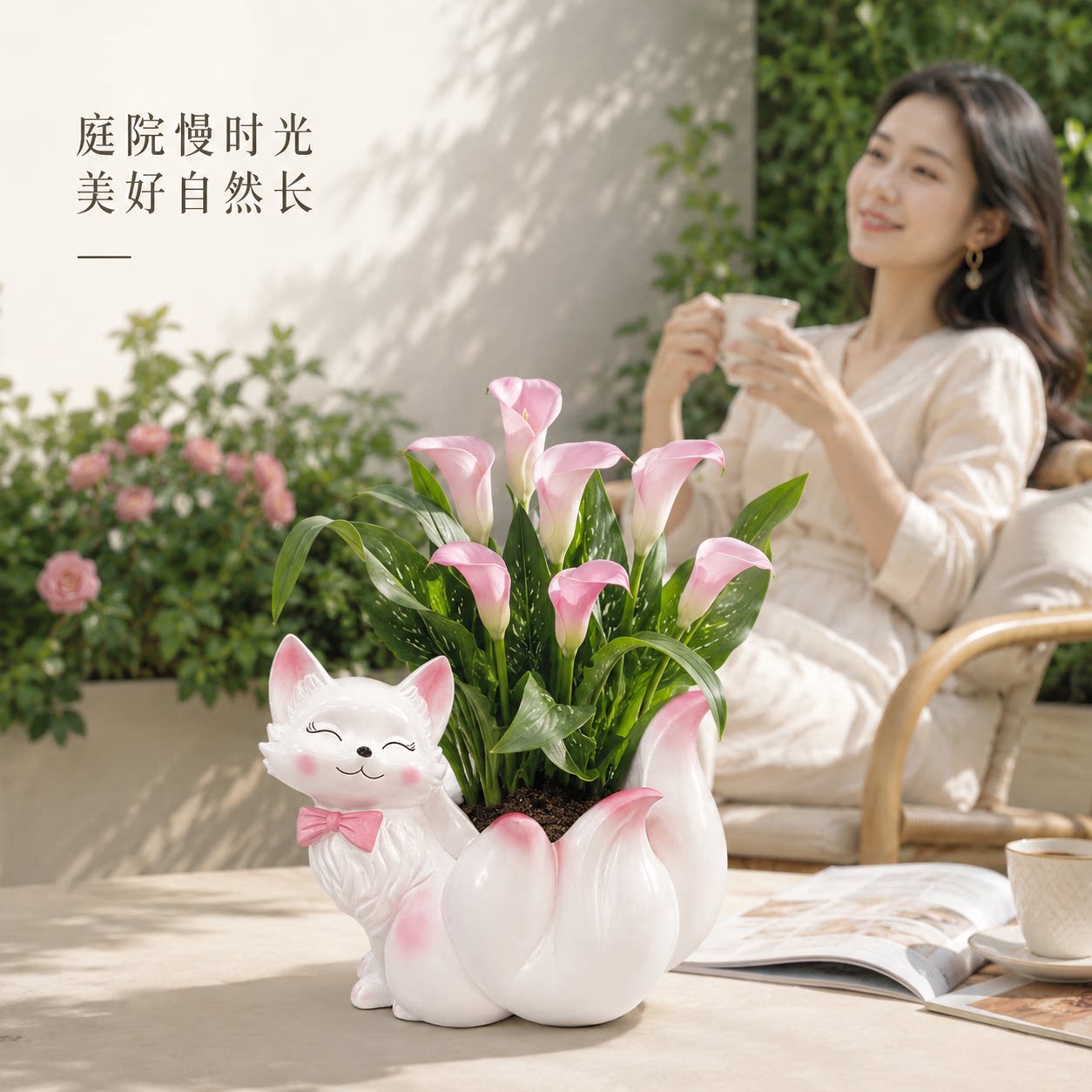 九尾狐造型花盆庭院草坪装饰