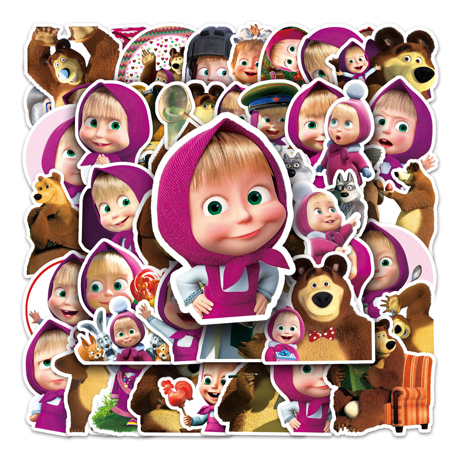 50张玛莎与熊卡通贴纸俄国经典动画周边防水装饰桌面ipad可爱贴纸