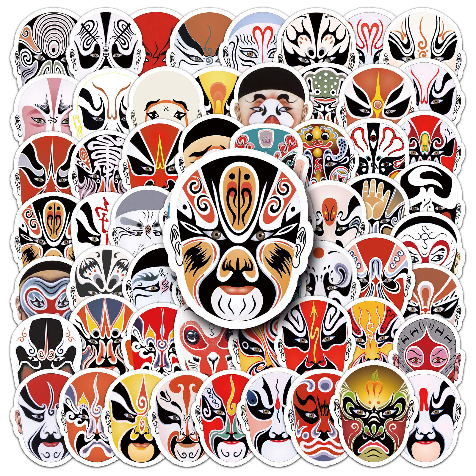 60张国潮京剧脸谱贴画国粹中式古典玻璃水杯手机相册防水装饰贴纸