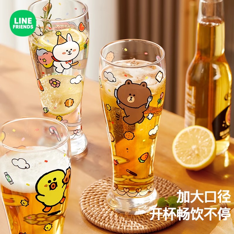 LINE FRIENDS啤酒杯大容量玻璃杯水杯女新款杯子夏季家用冷饮果汁