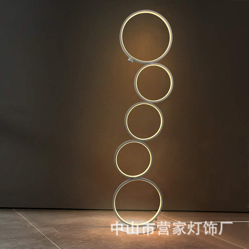 跨境创意简约led圆圈落地灯客厅卧室现代暖光触摸调光五环可调光