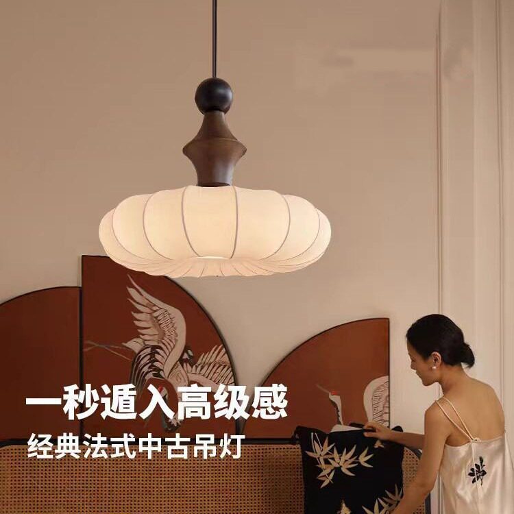 中古风实木复古中国风高级感卧室客厅书房灯法式新中式蚕丝吊灯具