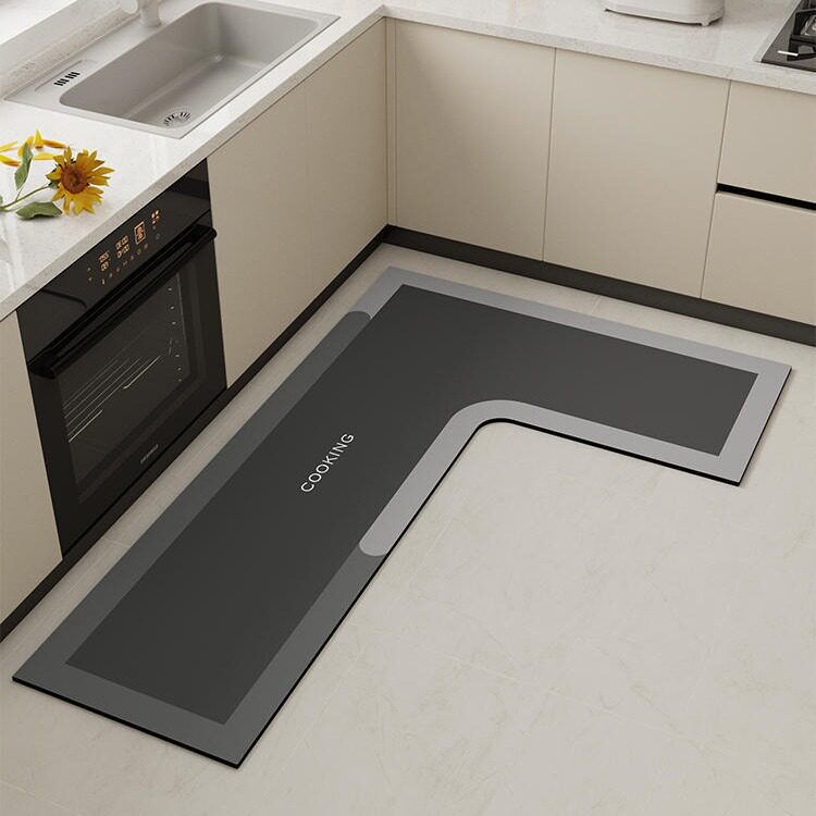 现代简约L型厨房地垫吸水吸油硅藻泥地垫家用卫生间浴室防滑脚垫
