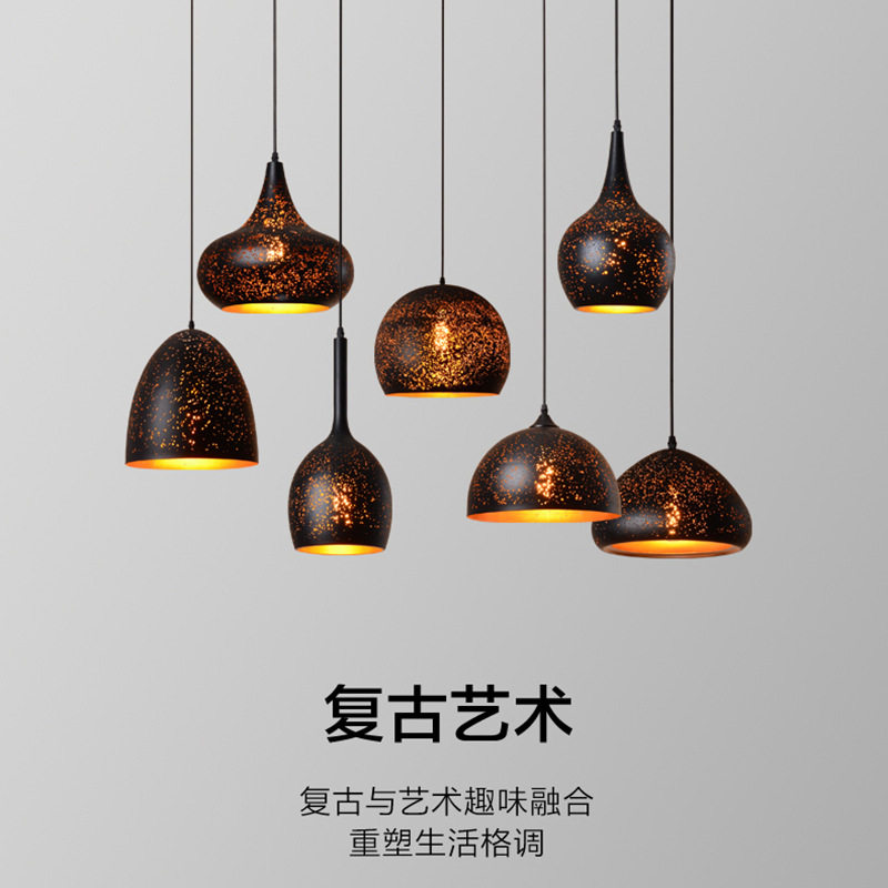 美式复古铁艺吊灯咖啡厅吧台单头灯饰酒吧餐厅工业风锈蚀锅盖灯具图片