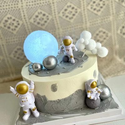 宇航员蛋糕装饰品网红发光月球灯太空人航天摆件星球月亮生日插件
