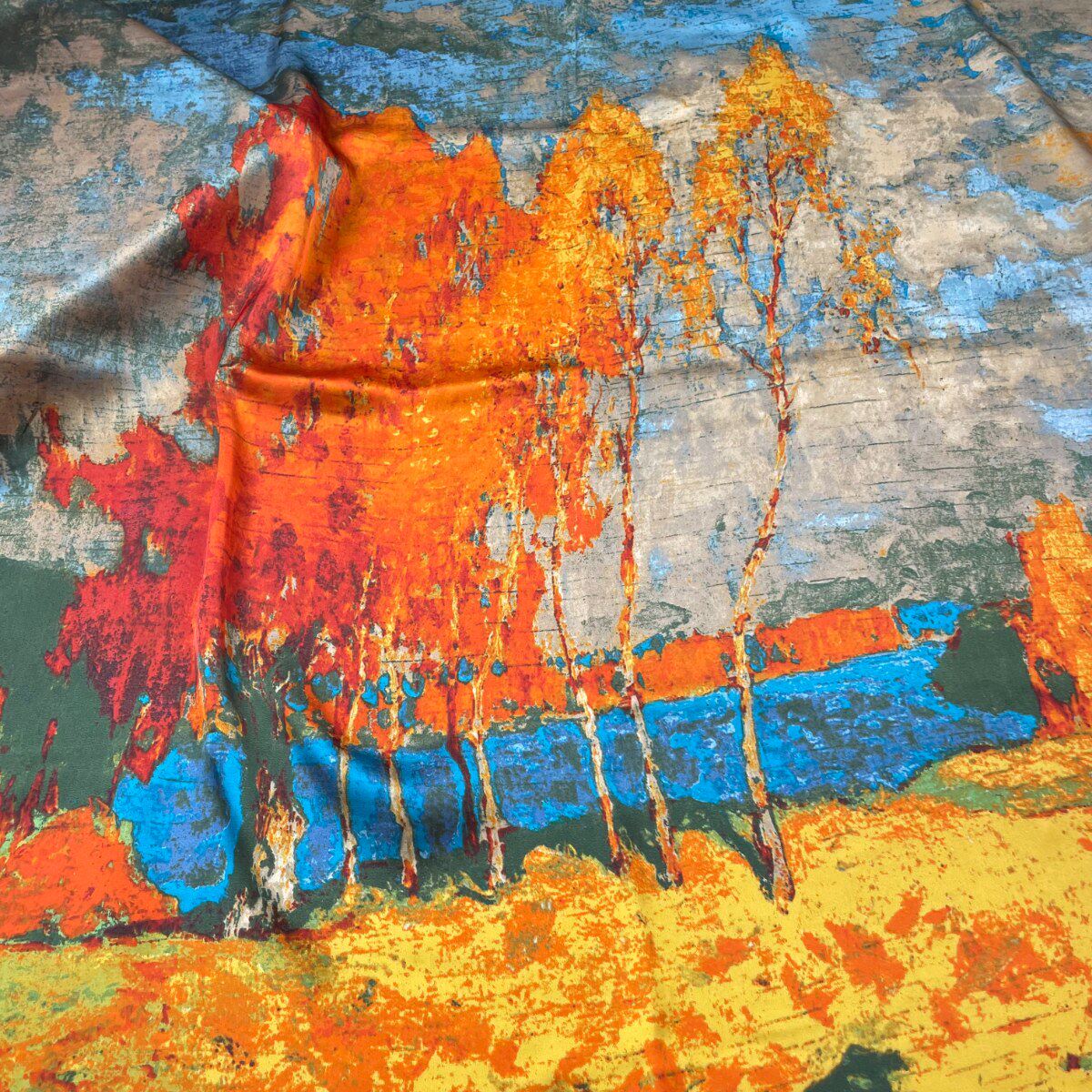 【白桦林方巾】春秋丽锦锻90*90女士品质丝巾长条薄款爆款围巾丝