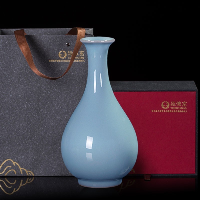 廷怀窑仿c古天青色汝窑花瓶插花陶瓷客厅摆件高级感中式复古