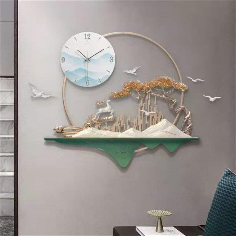 新中式玄关餐厅墙面装饰品3d立体圆形墙饰背景墙S壁饰铁艺钟饰挂