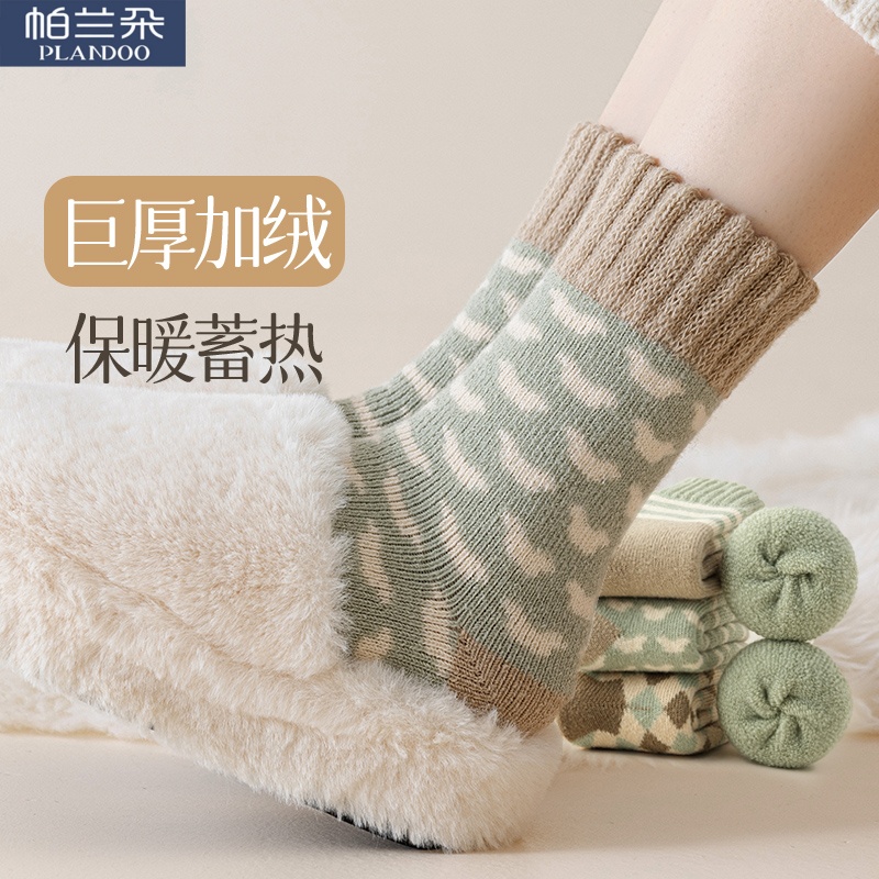 绿色袜子女冬季保暖长筒袜