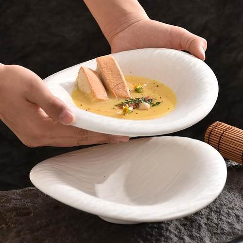 JM 10寸流沙盘 简约高级感不规则西餐摆盘浓汤碗沙拉盘陶瓷盘子