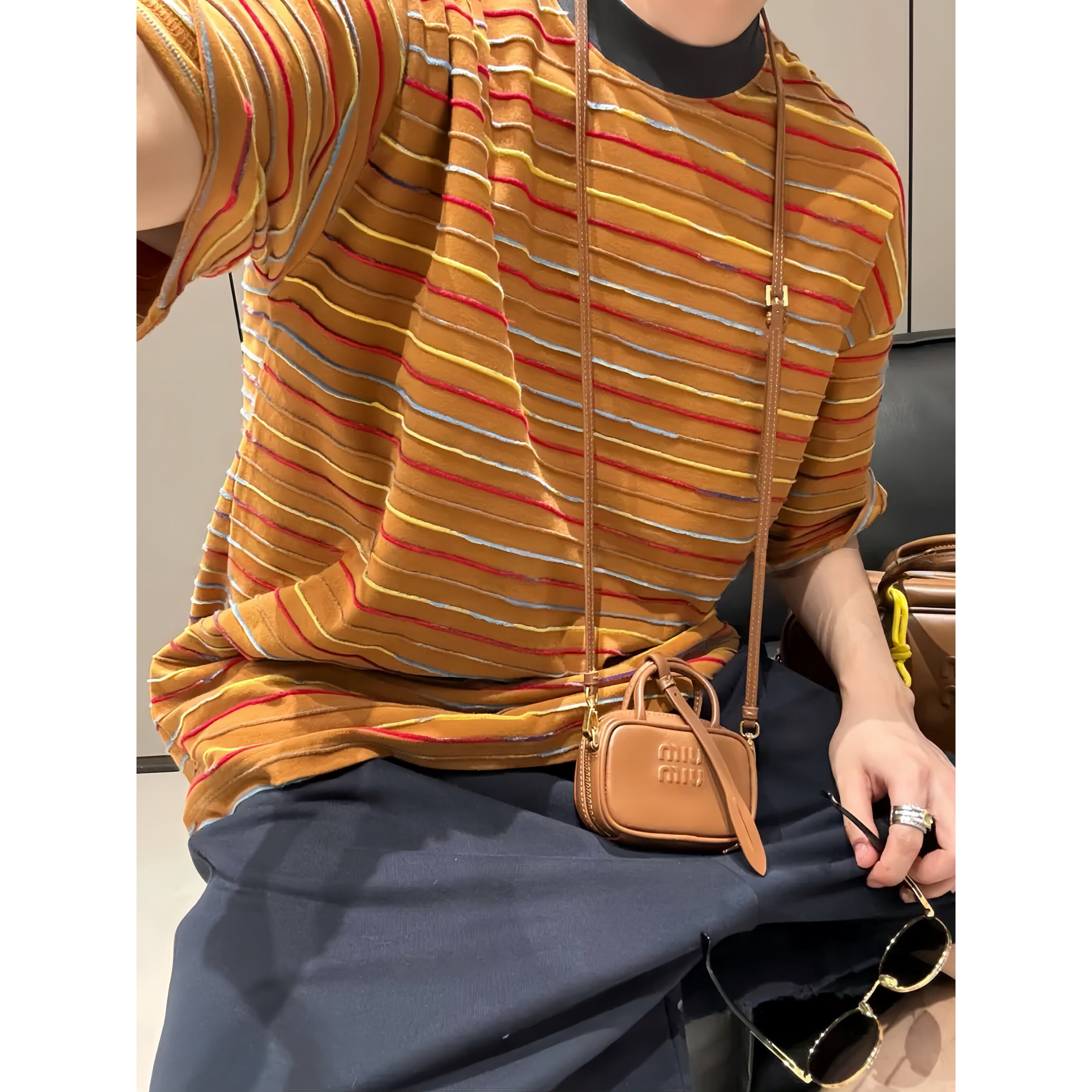 重磅纯棉条纹短袖T恤潮流