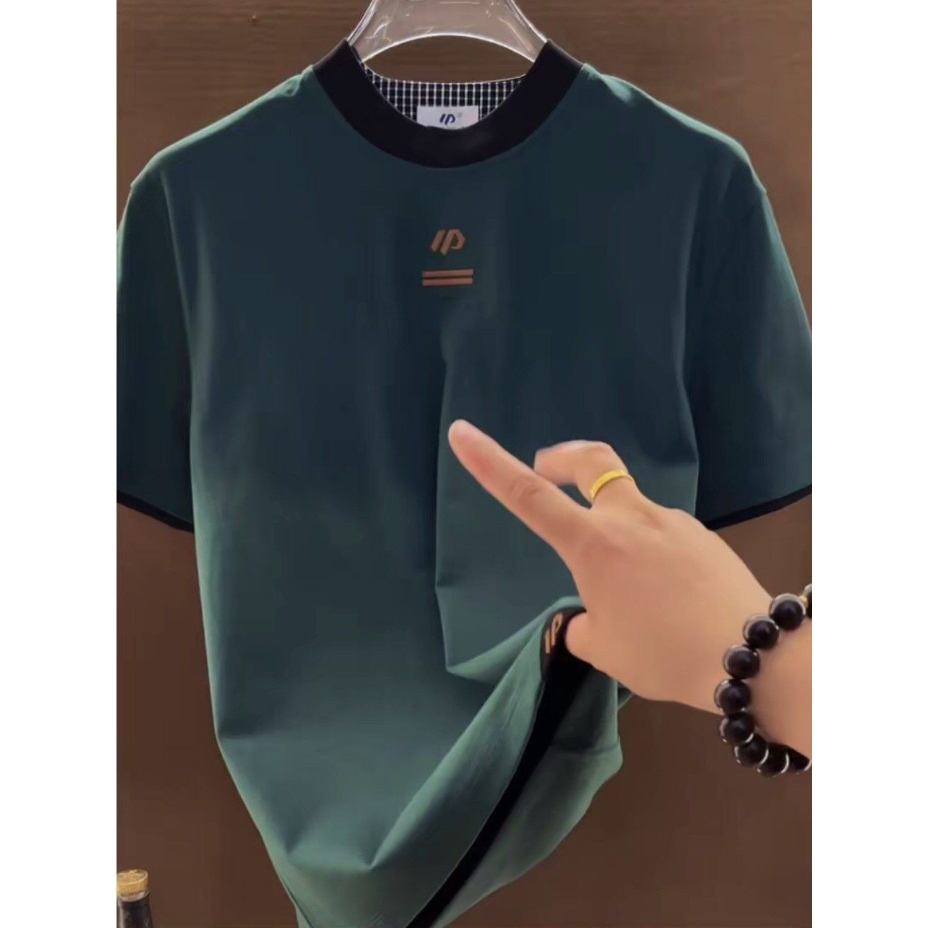 欧洲站短袖圆领刺绣冰丝T恤男轻奢潮牌透气T恤老钱风痞帅百搭体恤