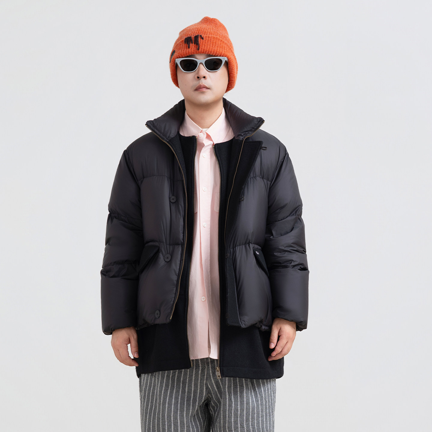 HalfwayHouse拼接假两件时髦外套