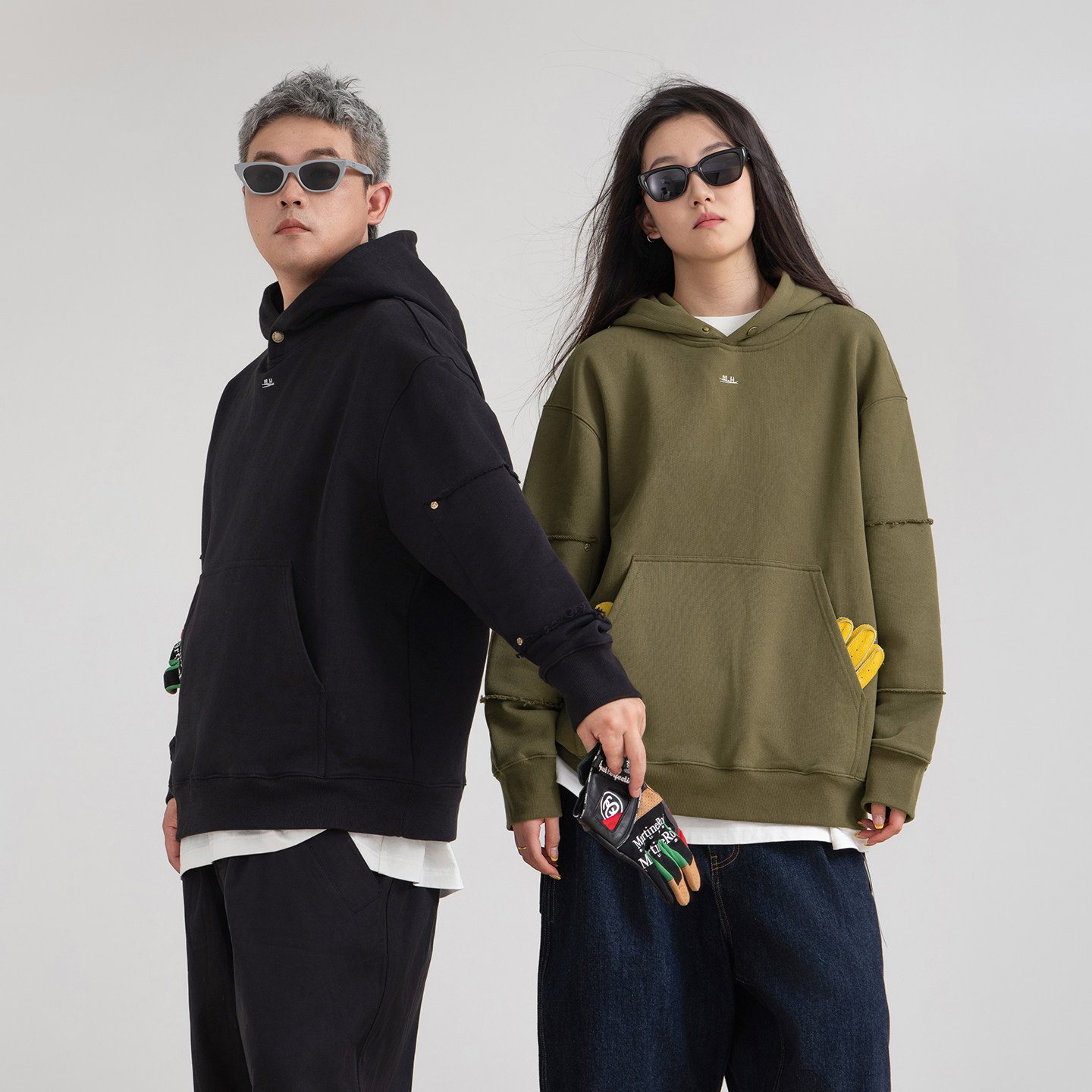 HalfwayHouse2025年秋季新男女同款廓形重磅连帽卫衣简约铆钉上衣