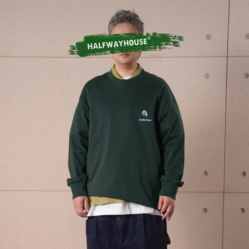 HalfwayHouse圆领长袖落肩T恤
