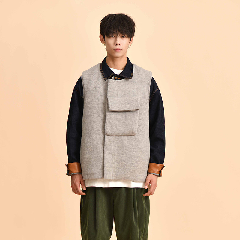 HalfwayHouse2025冬季新款日系文艺简约口袋马甲潮流中性羊毛马夹,男装,常规马甲,淘宝优惠券,粉丝福利购,淘宝优惠卷