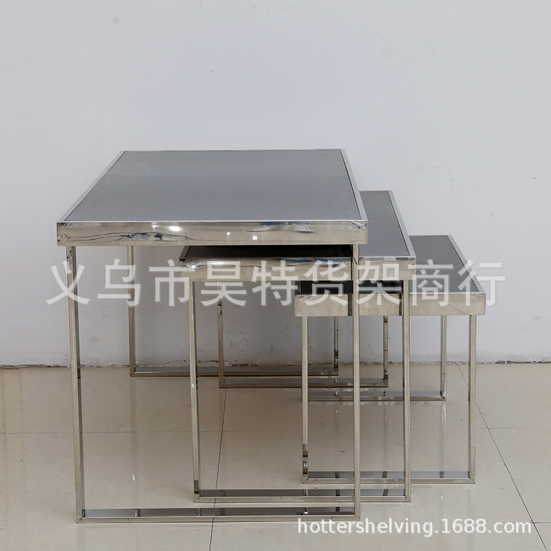 TZ-030新款服装店不锈钢展示台黑色烤漆木板展示台一套三组促销台