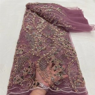 欧美重工珠管珠子亮片刺绣网纱时装 lace 布料晚宴礼服L辅料beads