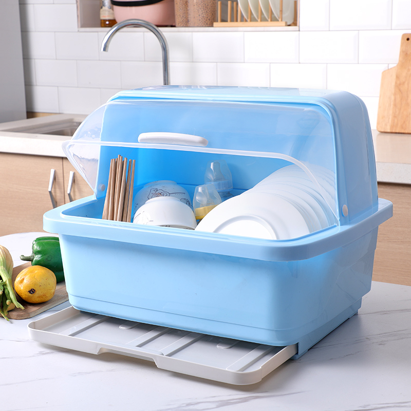 大号厨房碗柜装碗筷收纳s盒放碗盘收纳箱沥水碗架家用带盖碗盆碗