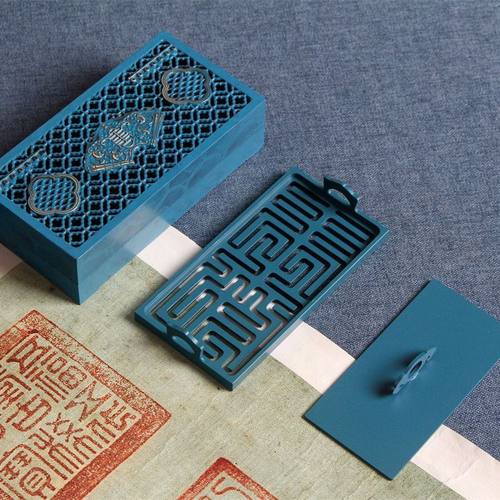 庭野堂 正d版扇窗烧蓝香篆套装纯铜香道工具长方形香炉送礼盒收纳