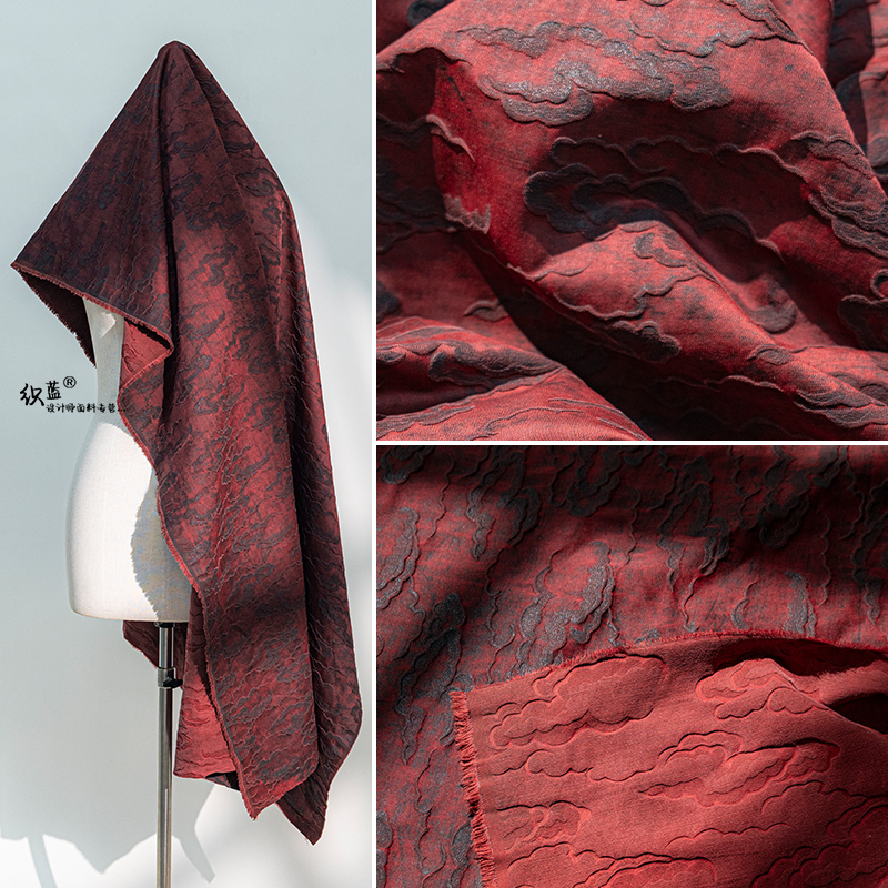 桑蚕丝复染酒红云莨绸真丝提花