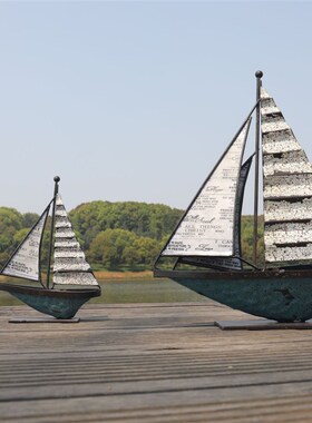 北欧乡村做旧h铁艺帆船摆件办公室办公桌书架客厅电视柜家居装饰