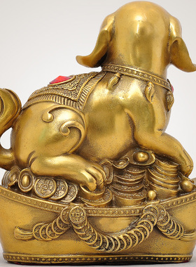 铜狗摆件家居摆设客厅p办公室招财创意黄铜元宝狗十二生肖狗工艺