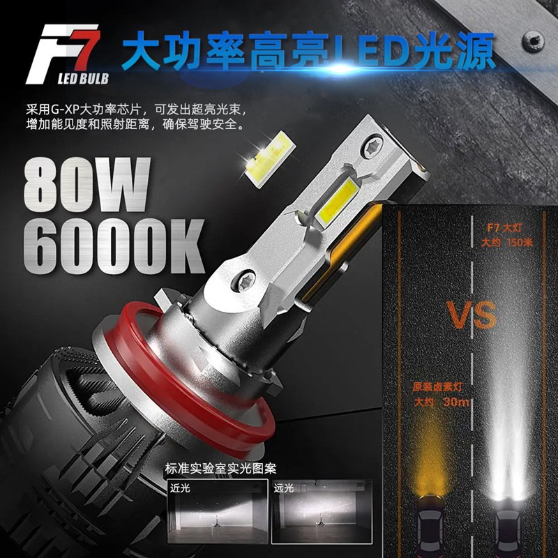 热销F7led大灯散热高亮强光hy4h7H11汽车改装大功率雾灯前照灯